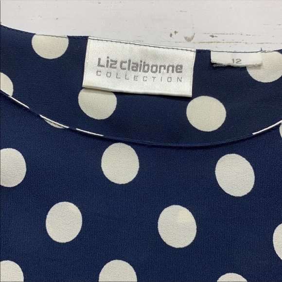 Liz Claiborne Navy and Cream Polka Dot Tunic Blouse Size 12 - Picture 11 of 11